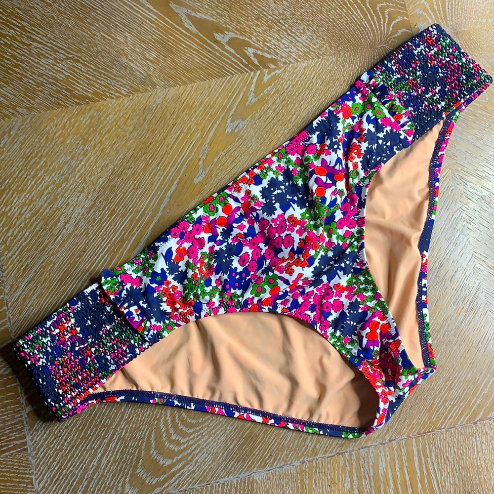 J. CREW Smocked surf hipster bikini bottom Plus Size floral print